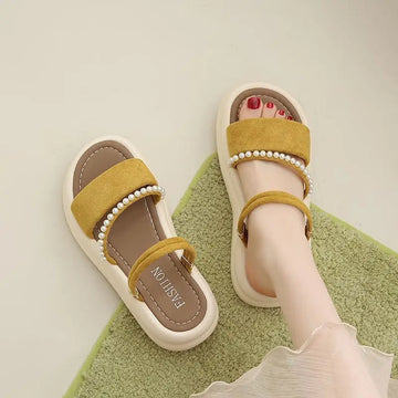 Xajzpa String Bead Shoes House Slippers Platform Slides Slipers Women House Slippers Platform Shoes String Bead Slides Slipers Wom